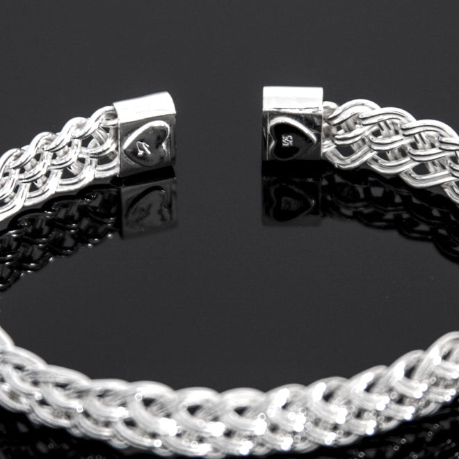 Braided Woven Cuff Bracelet handmade in sterling silver. Good for women who have arthritic hands.