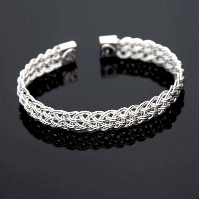 Braided Woven Cuff Bracelet handmade in sterling silver