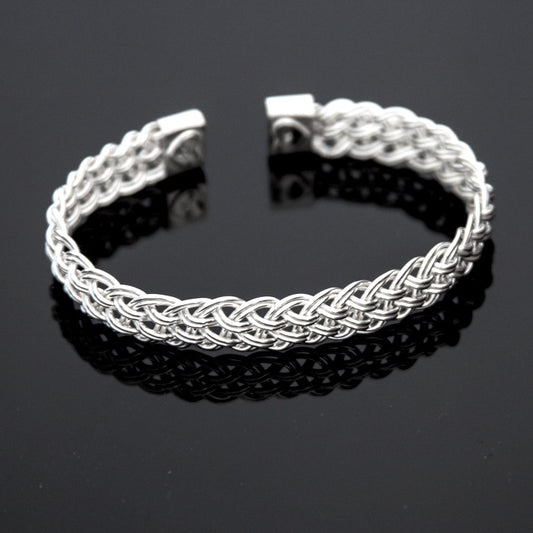 Braided Woven Cuff Bracelet handmade in sterling silver