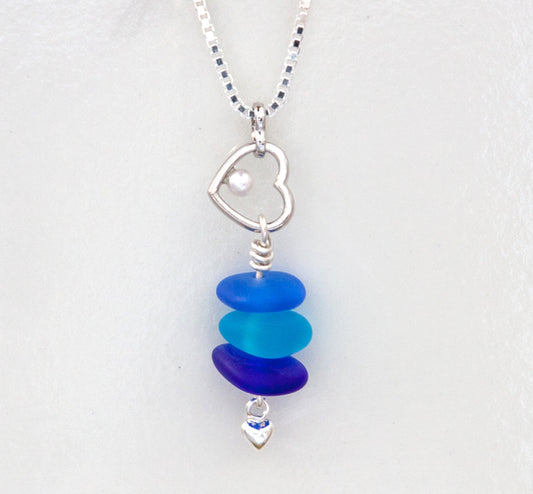 I Love The Beach Heart Necklace heart pearl charm beach glass