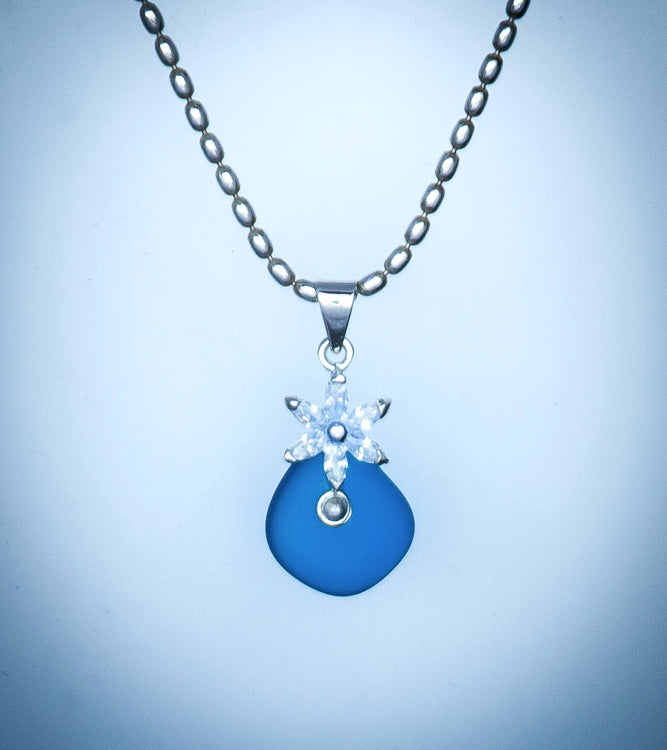 Let The North Star Guide You Necklace with beach glass and cubic zirconia