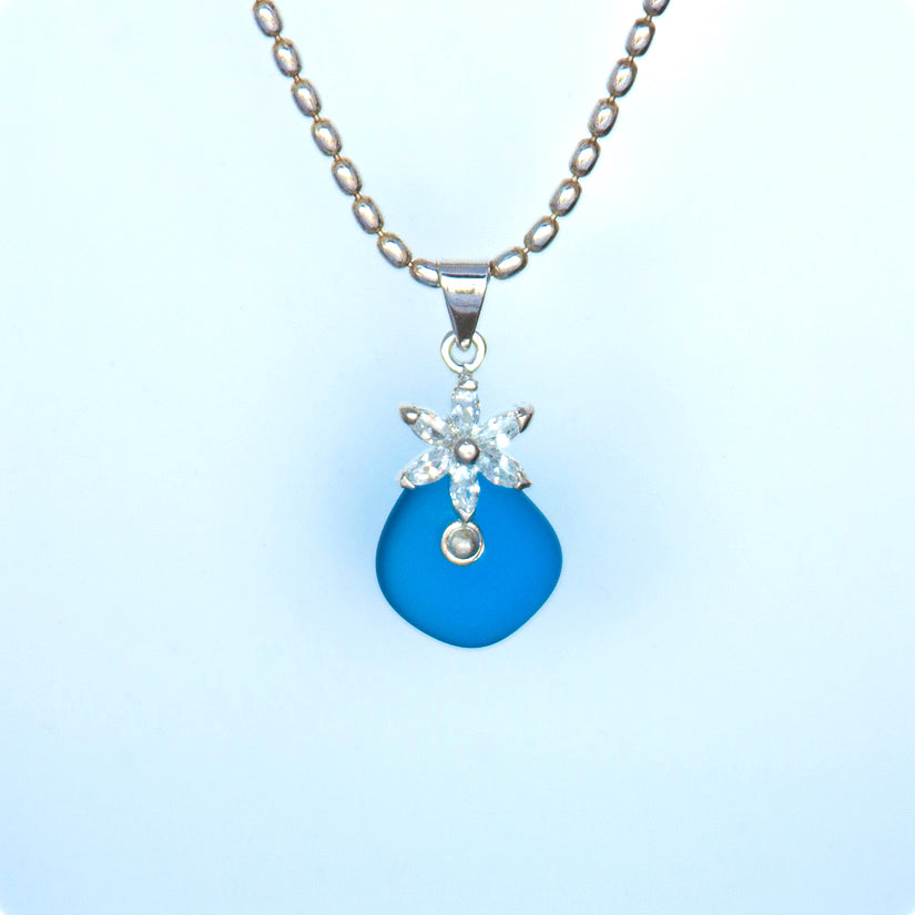 Let The North Star Guide You pendant necklace with beach glass and cubic zirconia