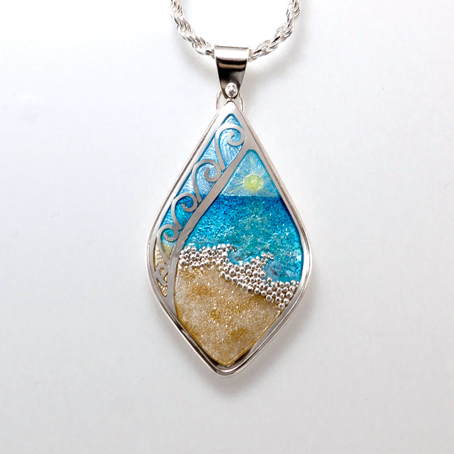 Life At The Beach Enamel Pendant Necklace with cloisonne, champleve and granulation
