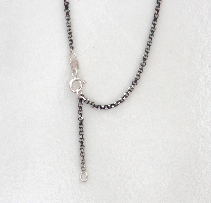 Black ruthenium plated sterling silver chain with spring clasp.