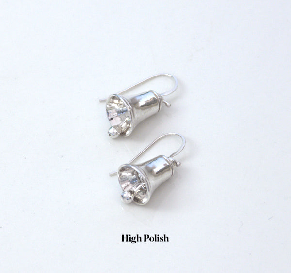 High polish handmade sterling silver bell earrings with moving clapper