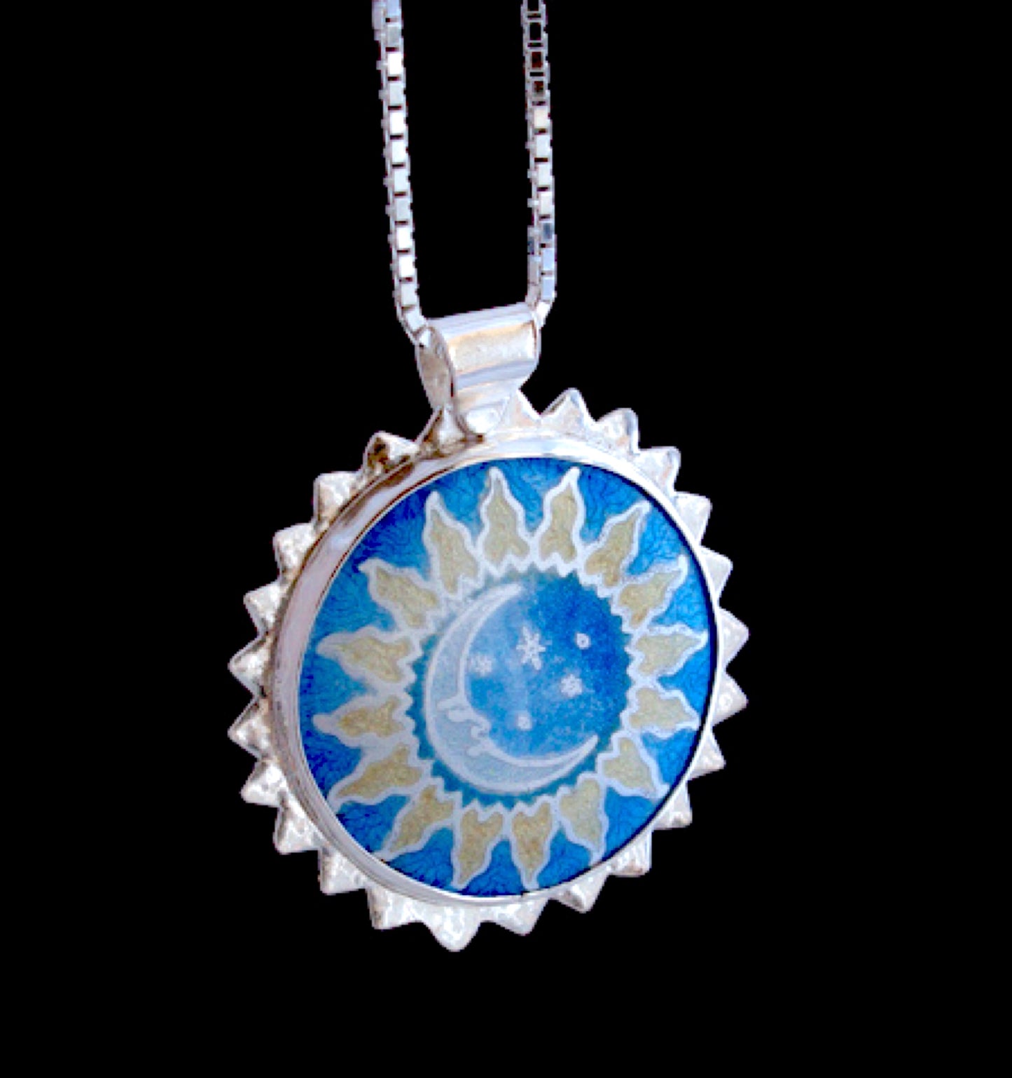 sun moon enamel pendant necklace set in fine silver