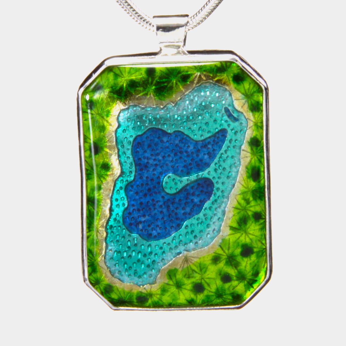 lime lake enamel pendant necklace fine silver