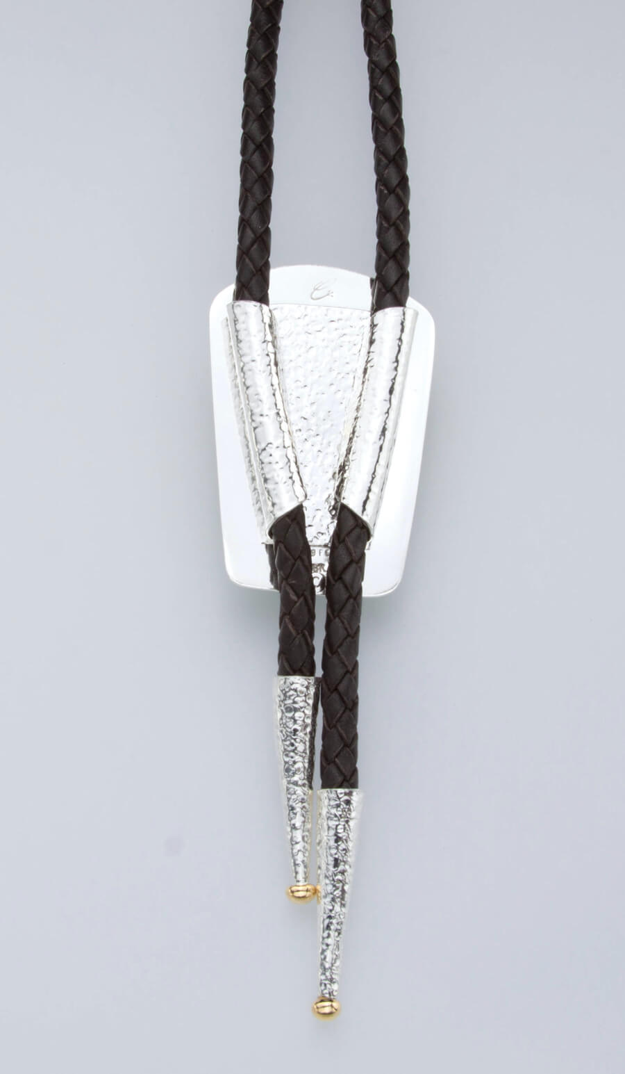 back view of portage lake bolo tie silver slide pendant