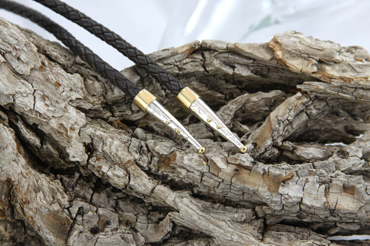 bolo tie shoestring necklace with silver and gold aglets