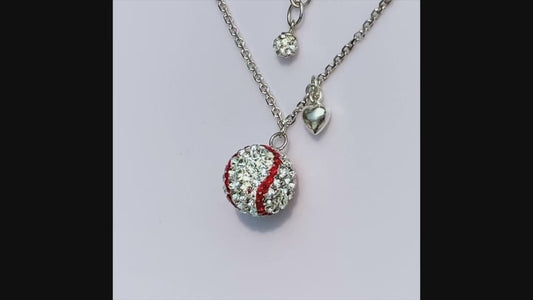 video of baseball softball pendant necklace with heart charm