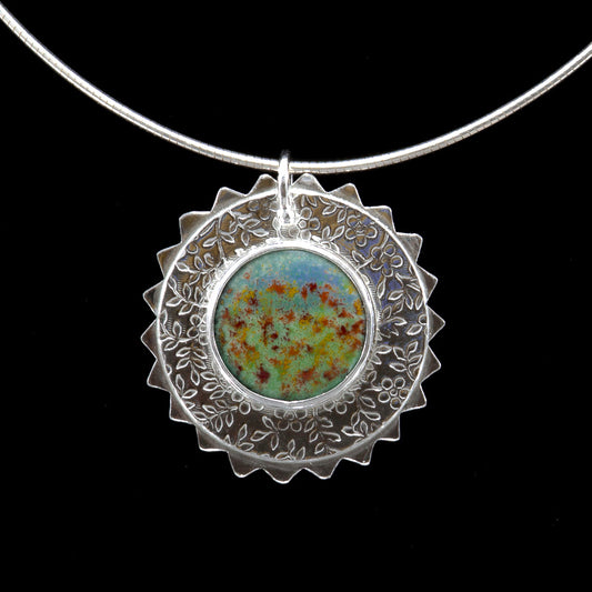Fields of Flowers impressionist style enamel pendant necklace inspired by Claude Monet