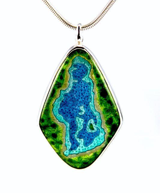 Enamel pendant necklace of Opal Lake in Gaylord, Otsego County Michigan