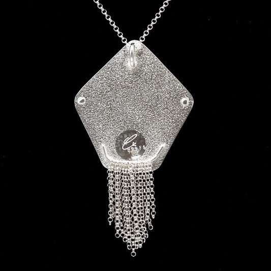 Reef Break Ocean Wave enamel pendant set in sterling silver with sterling silver fringe