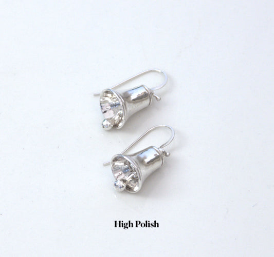 High polish handmade sterling silver bell earrings with moving clapper